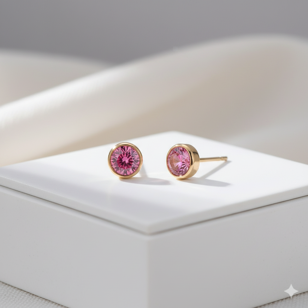 Pink Sapphire Birthstone Studs