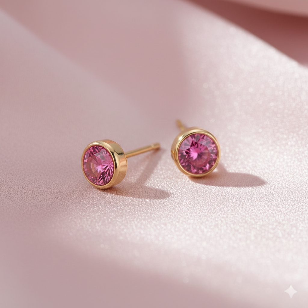 Pink Sapphire Birthstone Studs