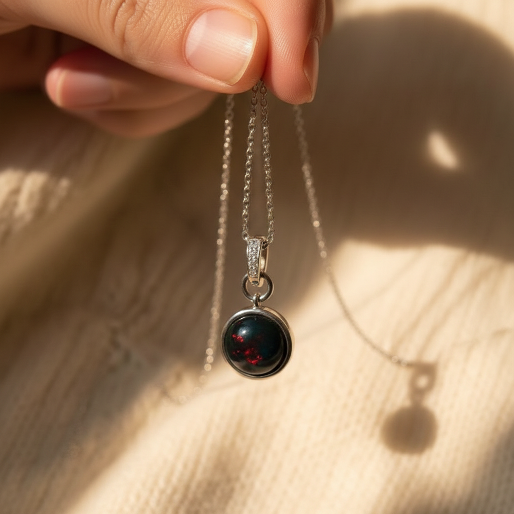 Colorful Black Opal Necklace in Sterling Silver