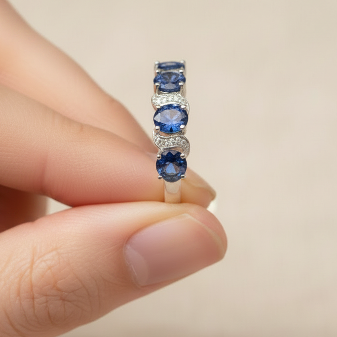 Natural Blue Kyanite Ring in Sterling Silver