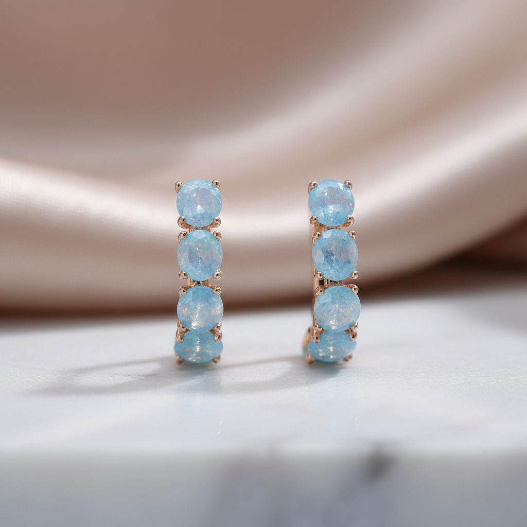 White Opal Gold Huggie Earrings