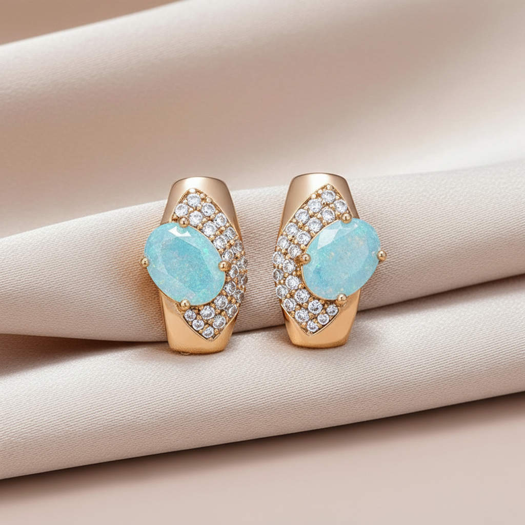 Blue Opal Huggie Earrings