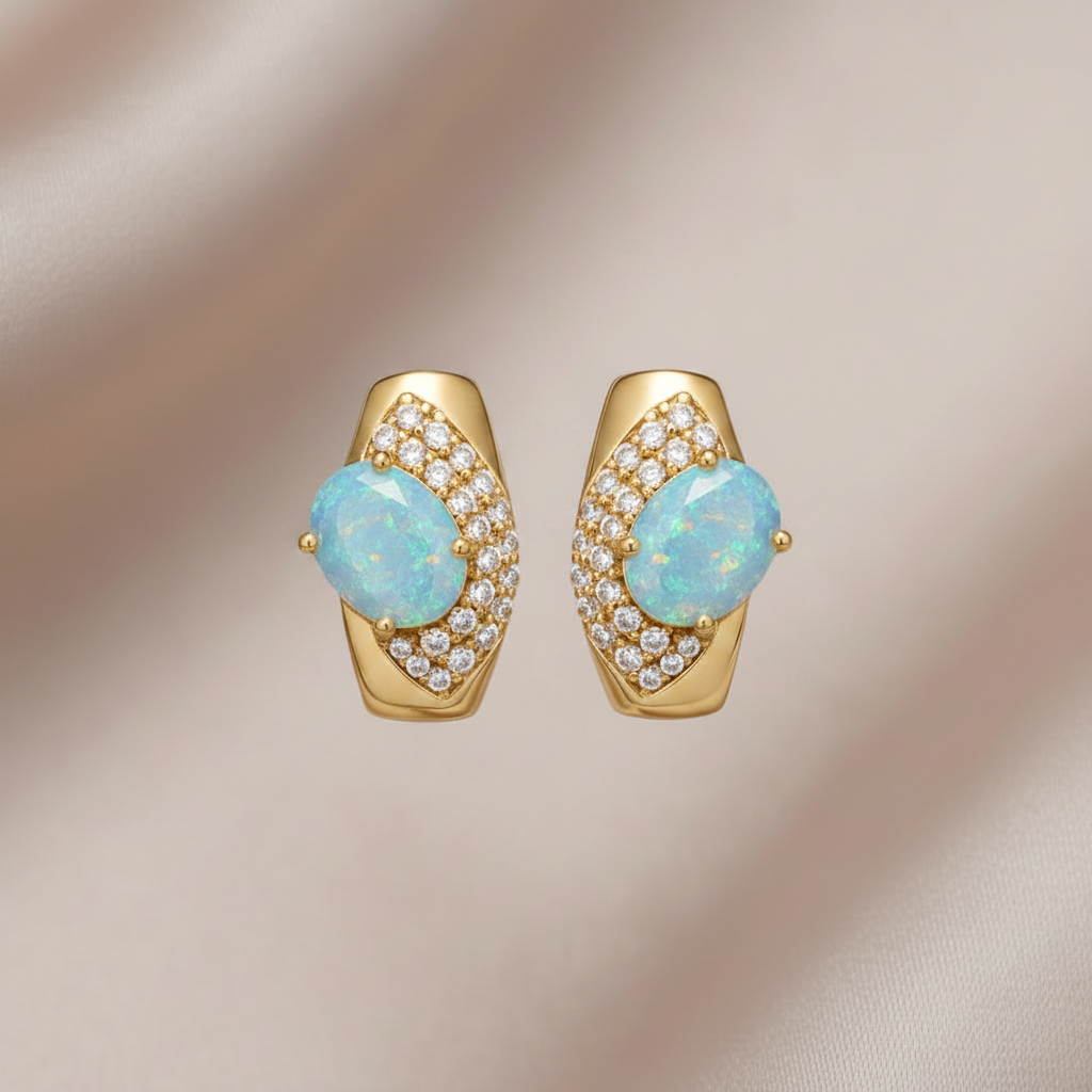 Blue Opal Huggie Earrings