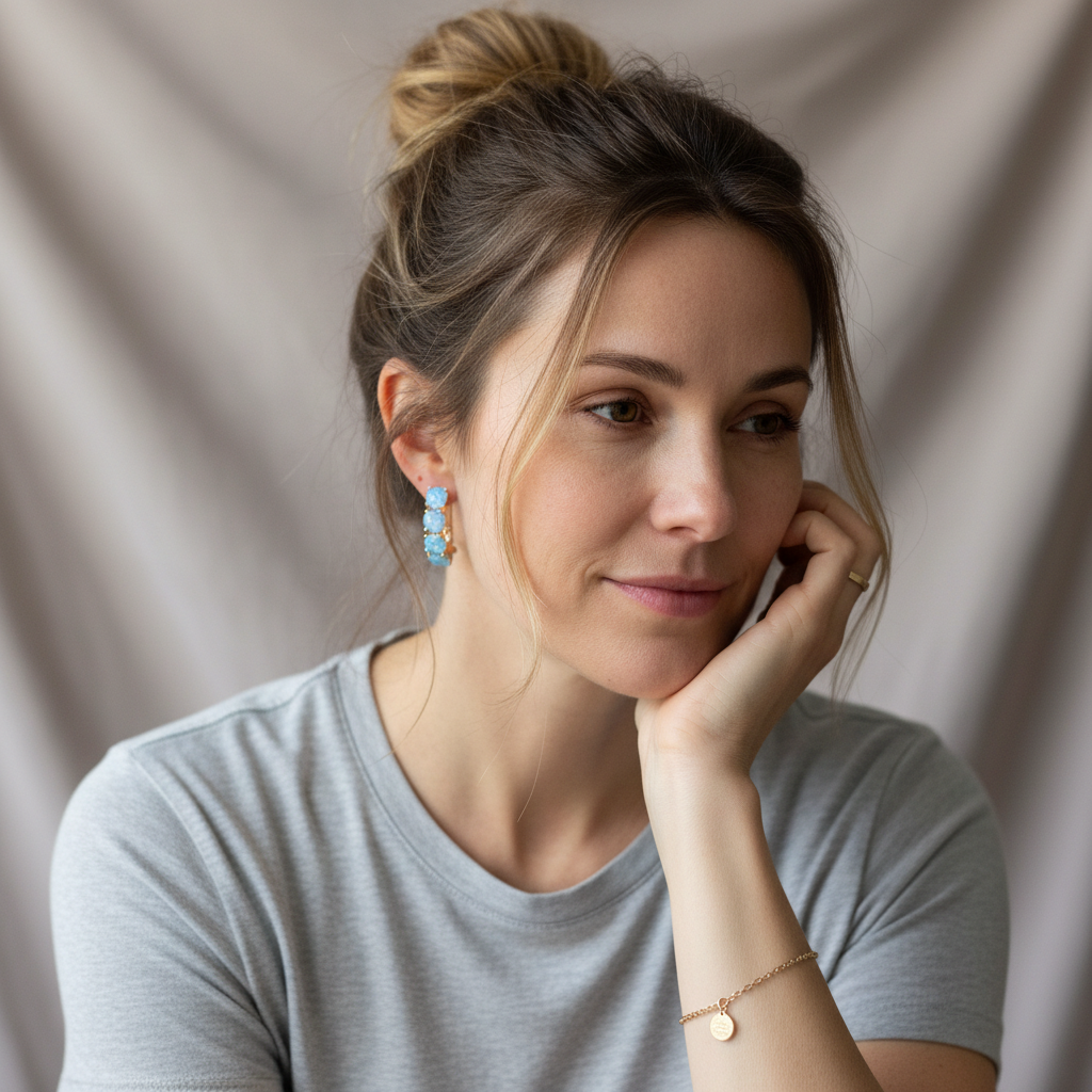 White Opal Gold Huggie Earrings