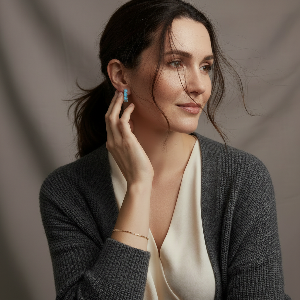 White Opal Gold Huggie Earrings