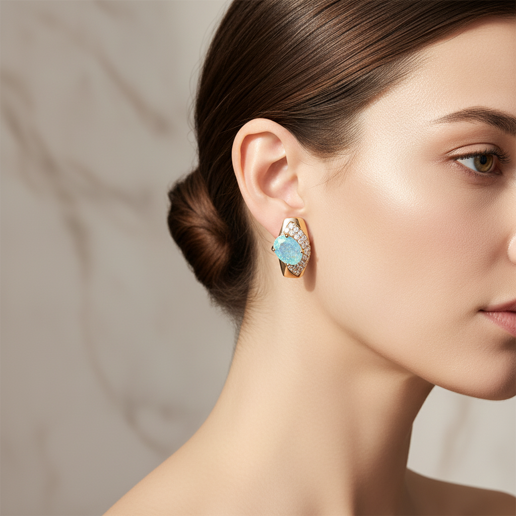 Blue Opal Huggie Earrings