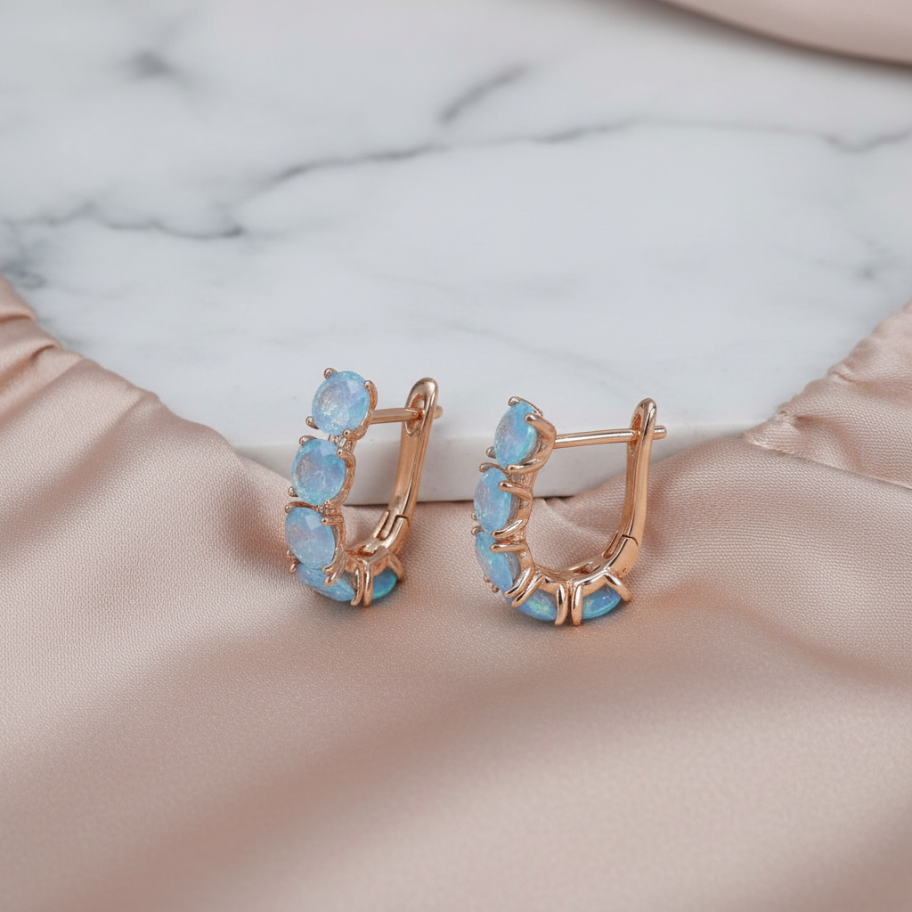 White Opal Gold Huggie Earrings