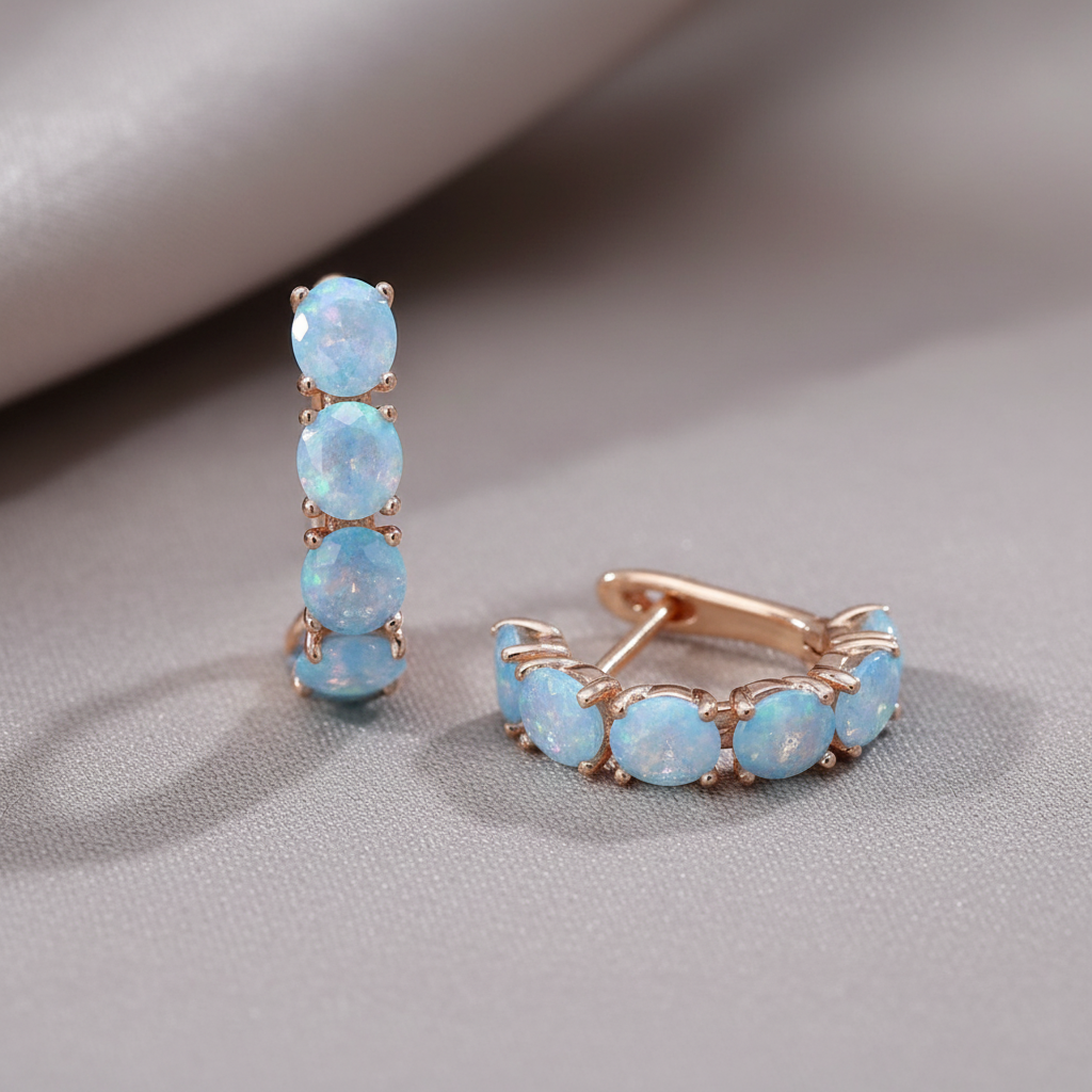 White Opal Gold Huggie Earrings