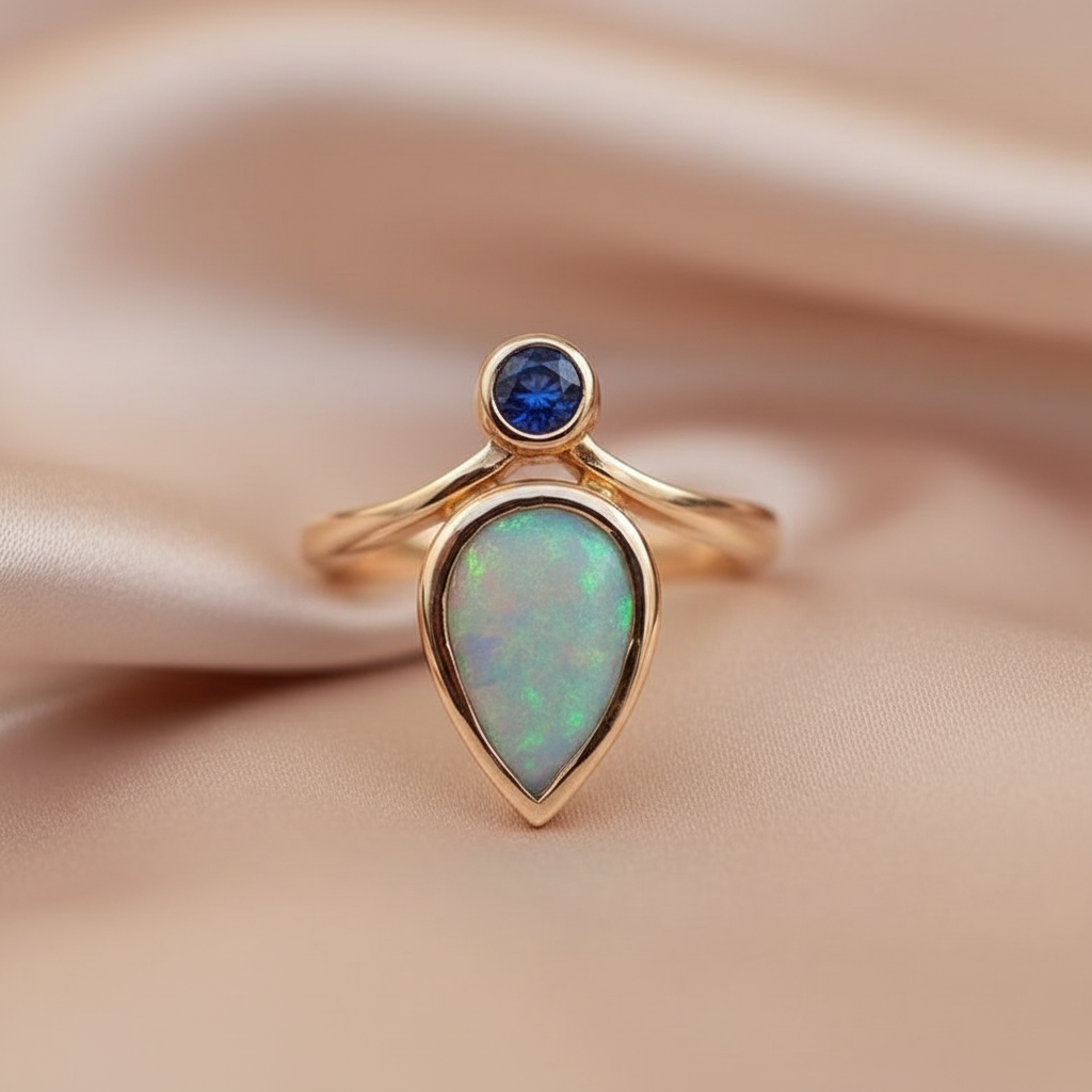 Vintage Blue Opal Ring in Gold