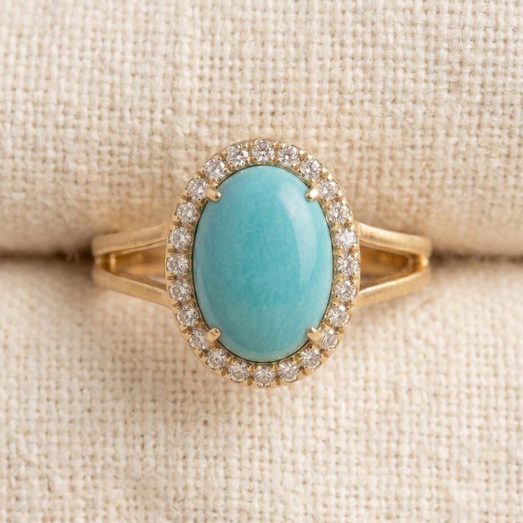 By Sophi Blue Opal Vintage Ring flat-lay on warm cream