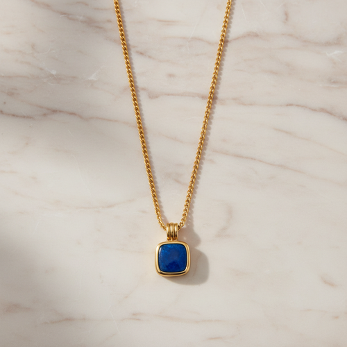 Blue Stone Pendant Necklace in Gold