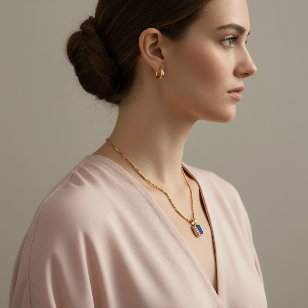 Blue Stone Pendant Necklace in Gold