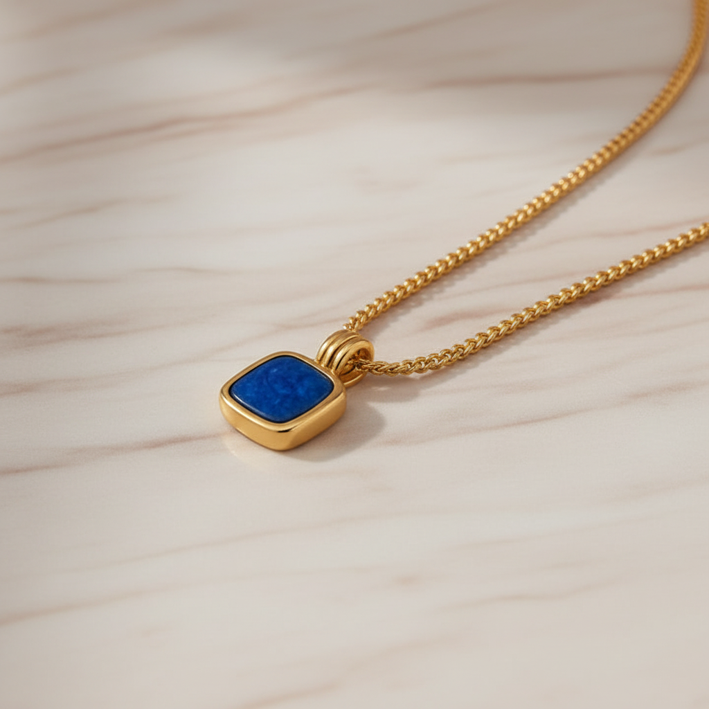 Blue Stone Pendant Necklace in Gold