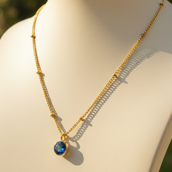 Blue Topaz Birthstone Pendant Necklace