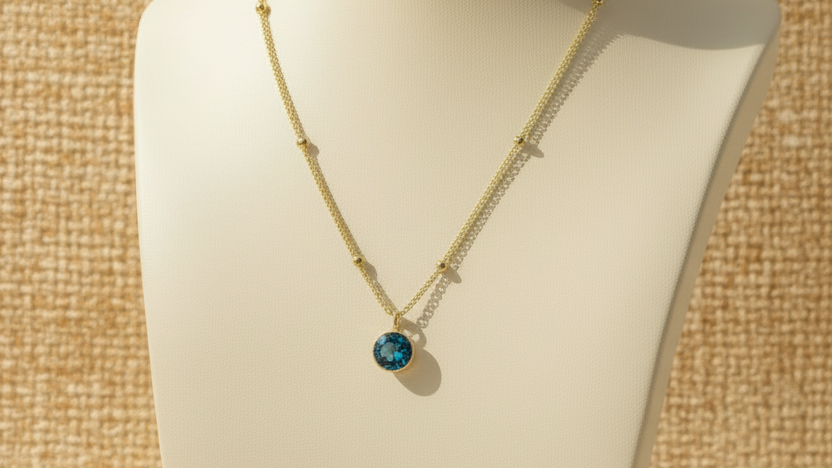 Blue Topaz Birthstone Pendant Necklace