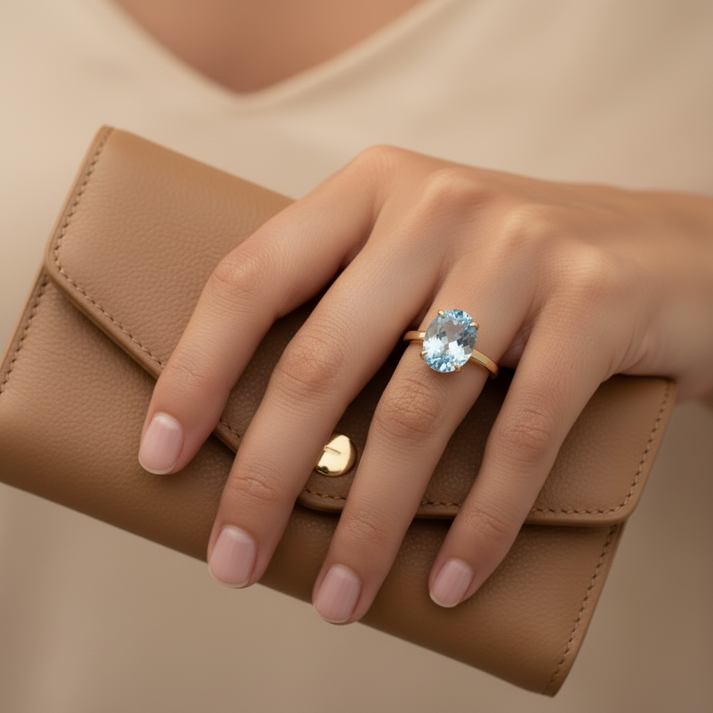 Natural Blue Topaz Solitaire Ring in Gold