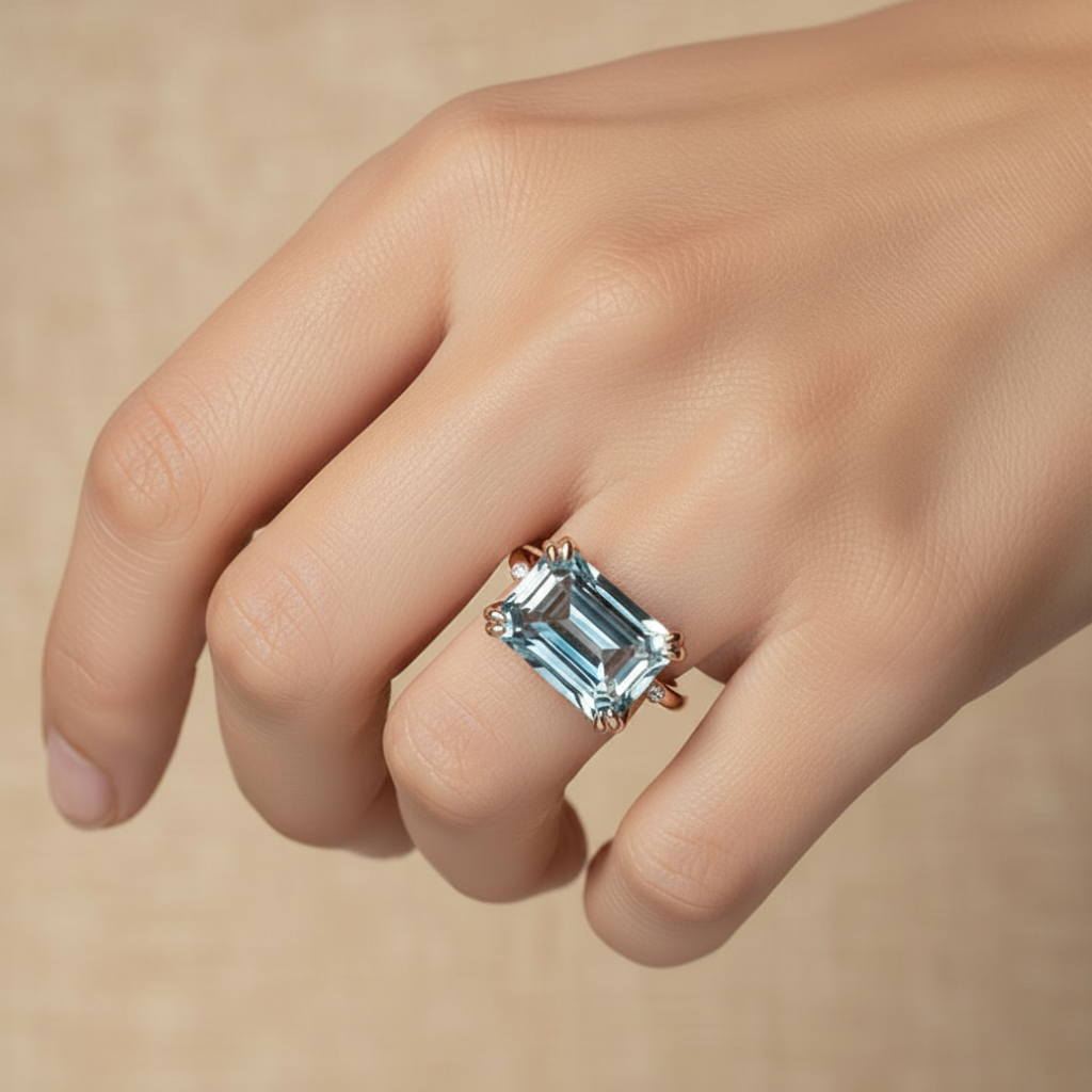 Vintage Blue Zirconia Solitaire Ring