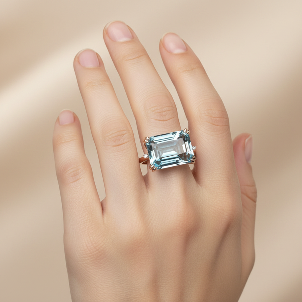 Vintage Blue Zirconia Solitaire Ring
