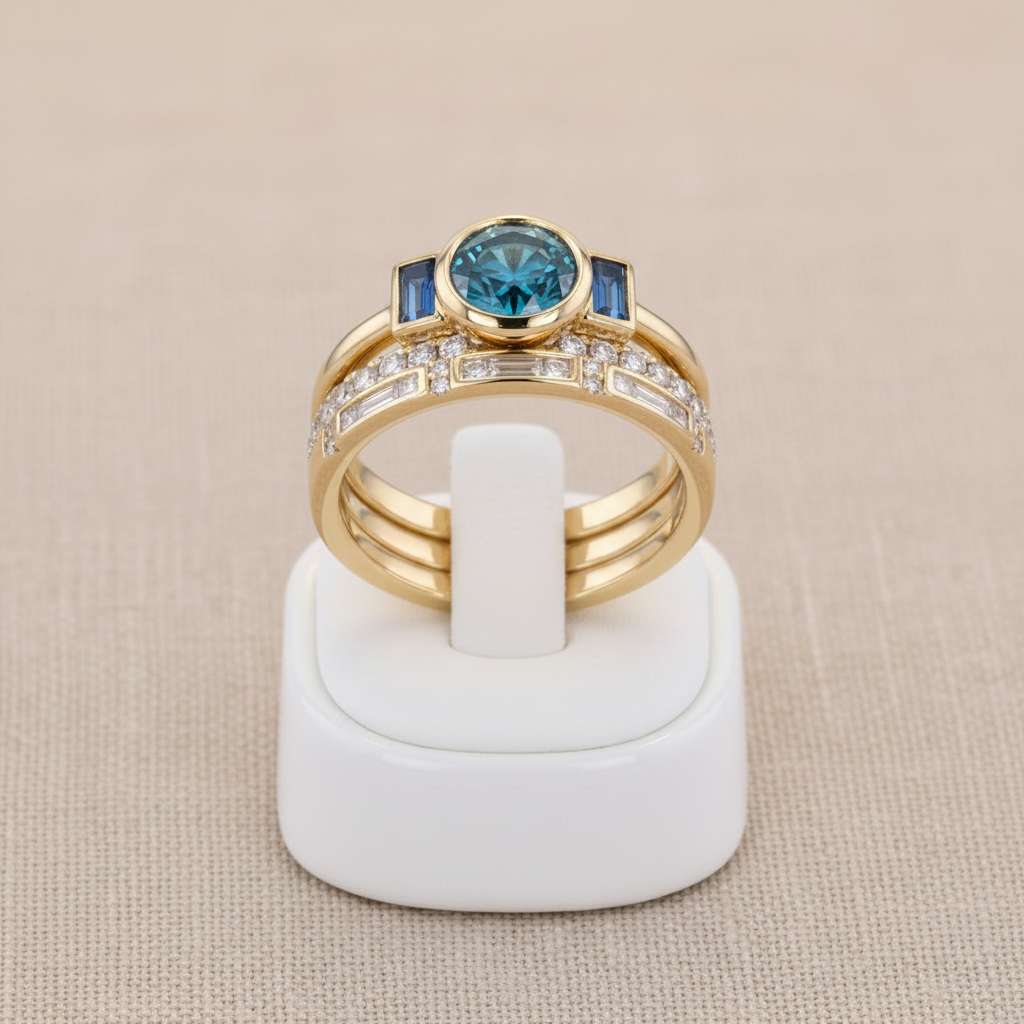 Vintage Blue Zirconia Ring Set