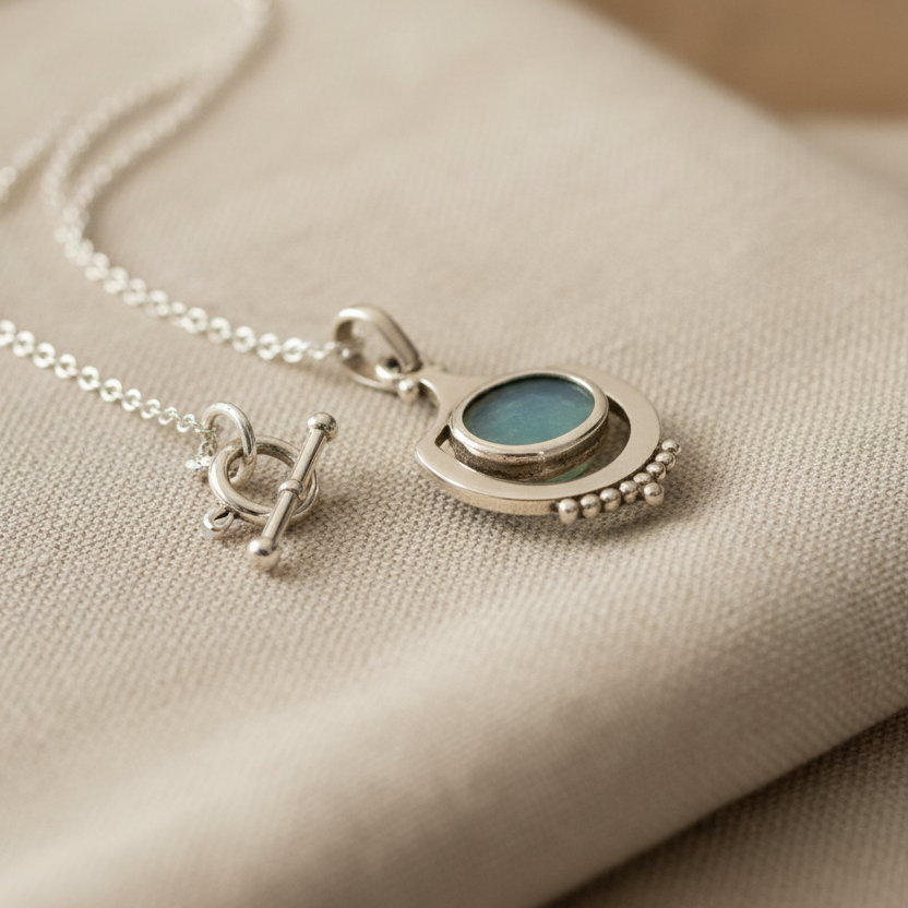 Boho Opal Necklace in Silver