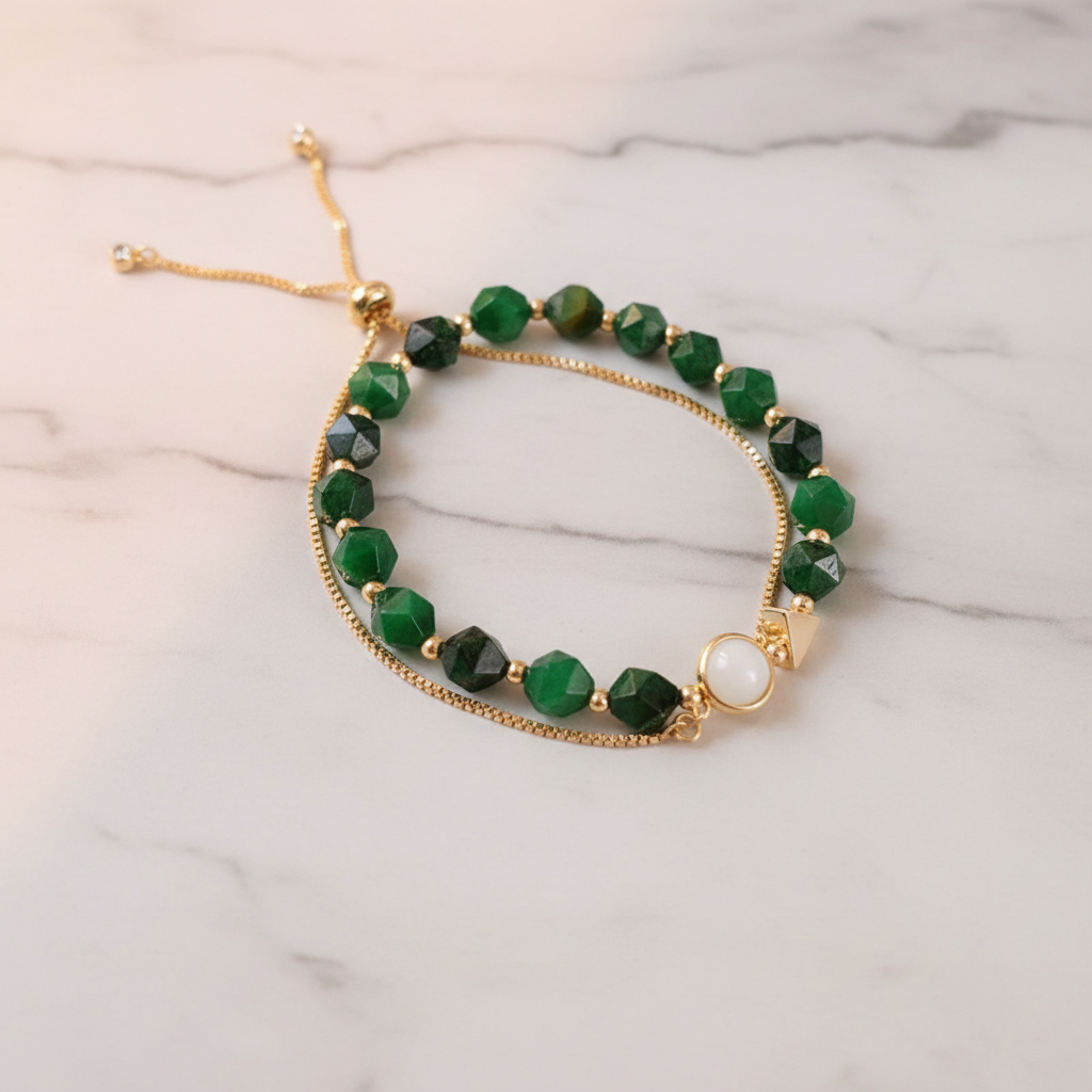 Double Layer Green Stone Gold Bracelet