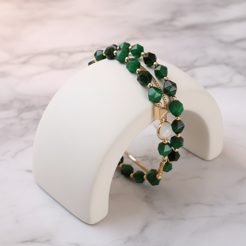 Double Layer Green Stone Gold Bracelet