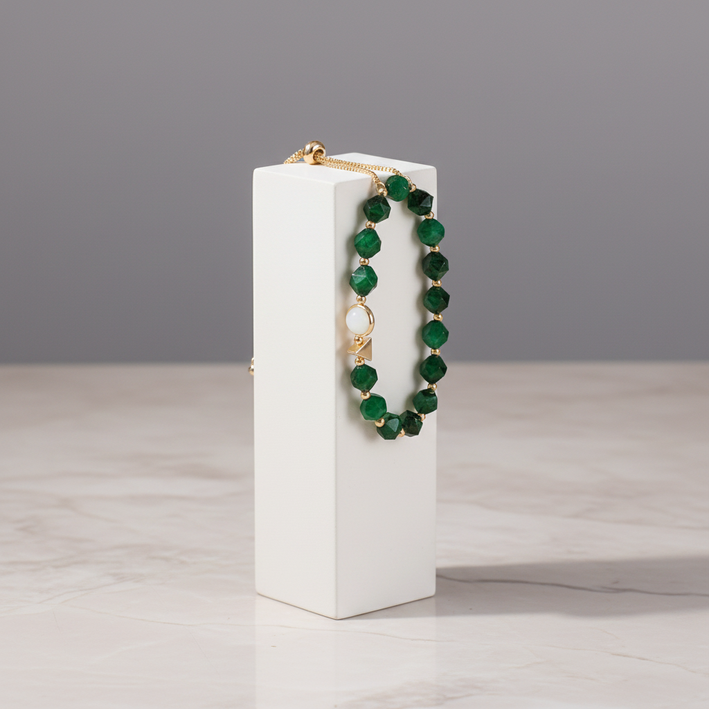 Double Layer Green Stone Gold Bracelet