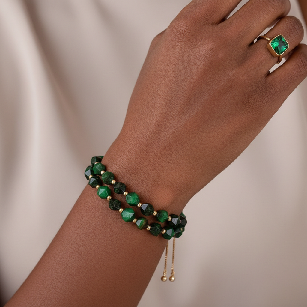 Double Layer Green Stone Gold Bracelet