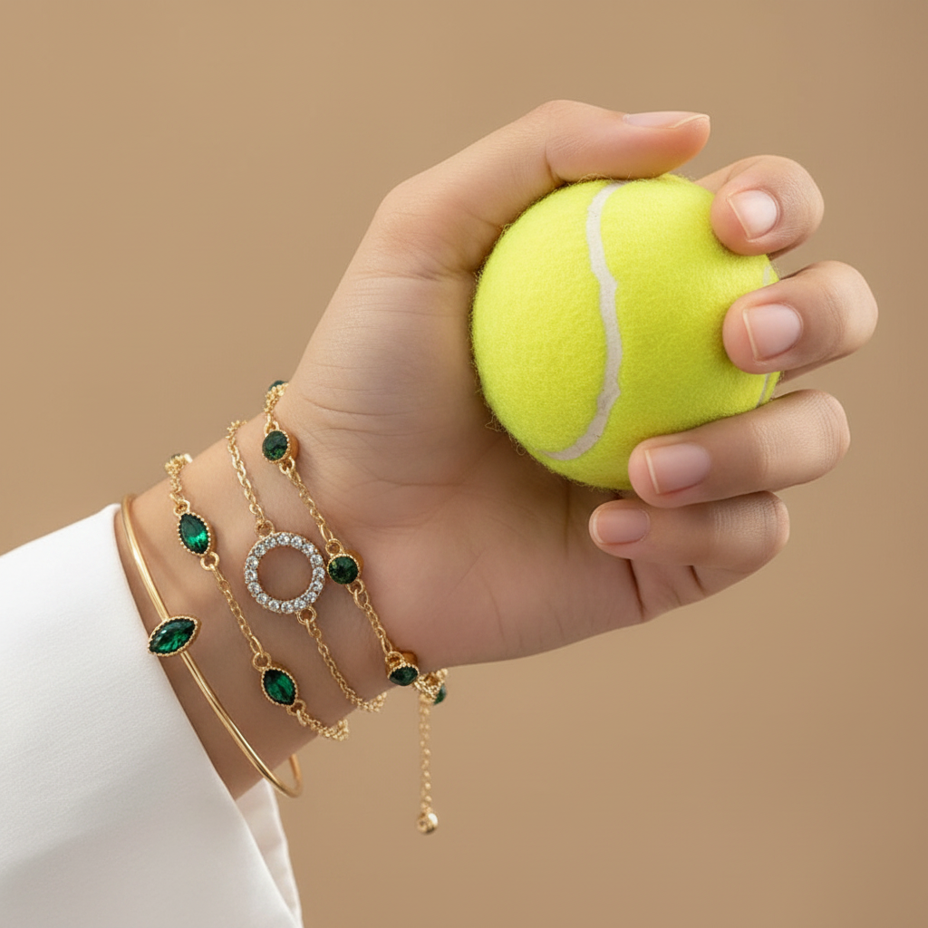 Pack Green Crystal Bracelets in Gold