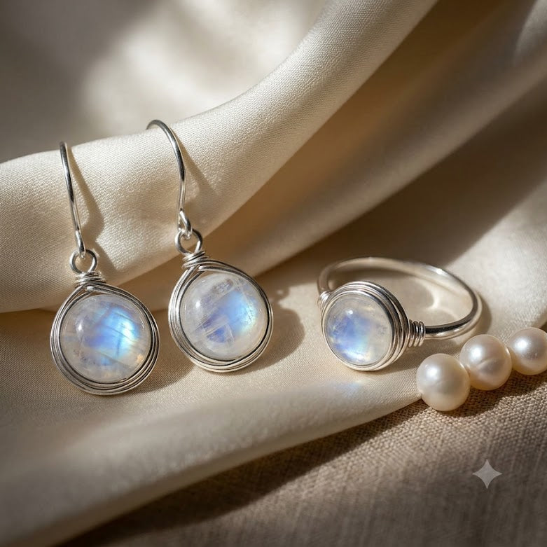 Vintage Moonstone Drop Earrings in Silver
