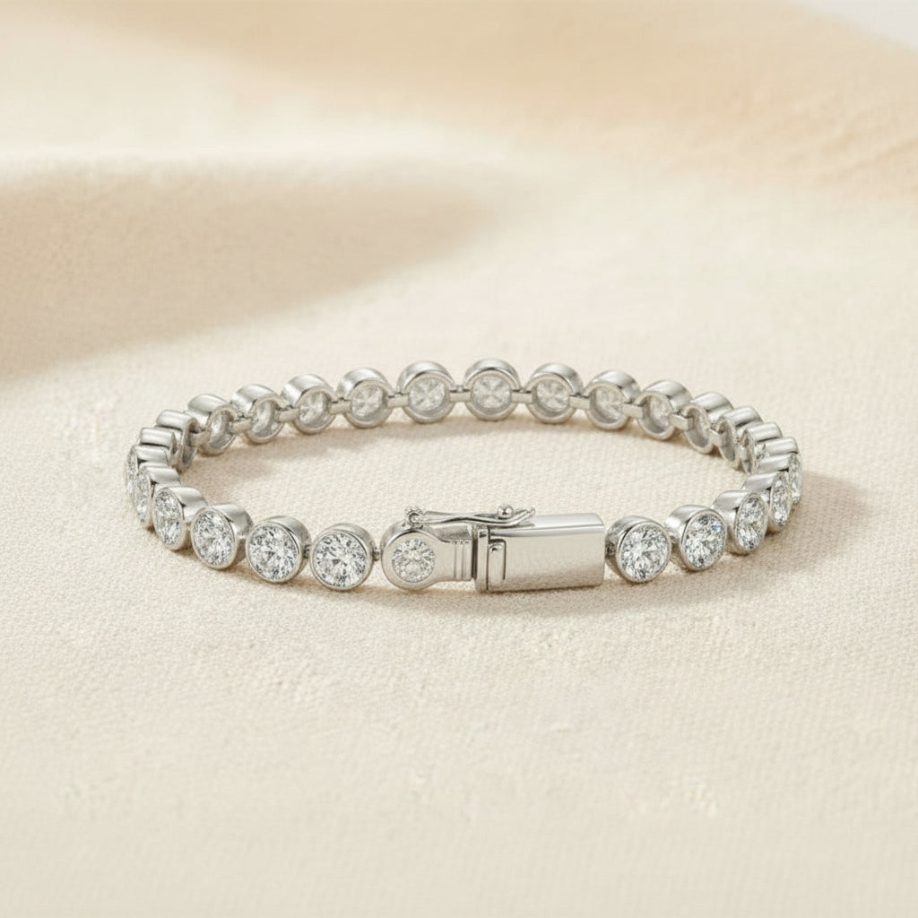 Round Moissanite Tennis Bracelet in Sterling Silver