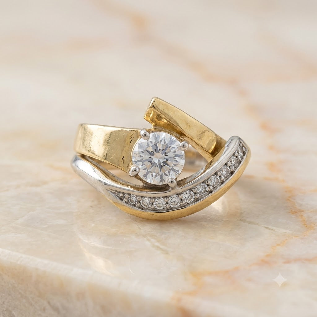 Vintage Irregular Gold & Silver Zirconia Ring