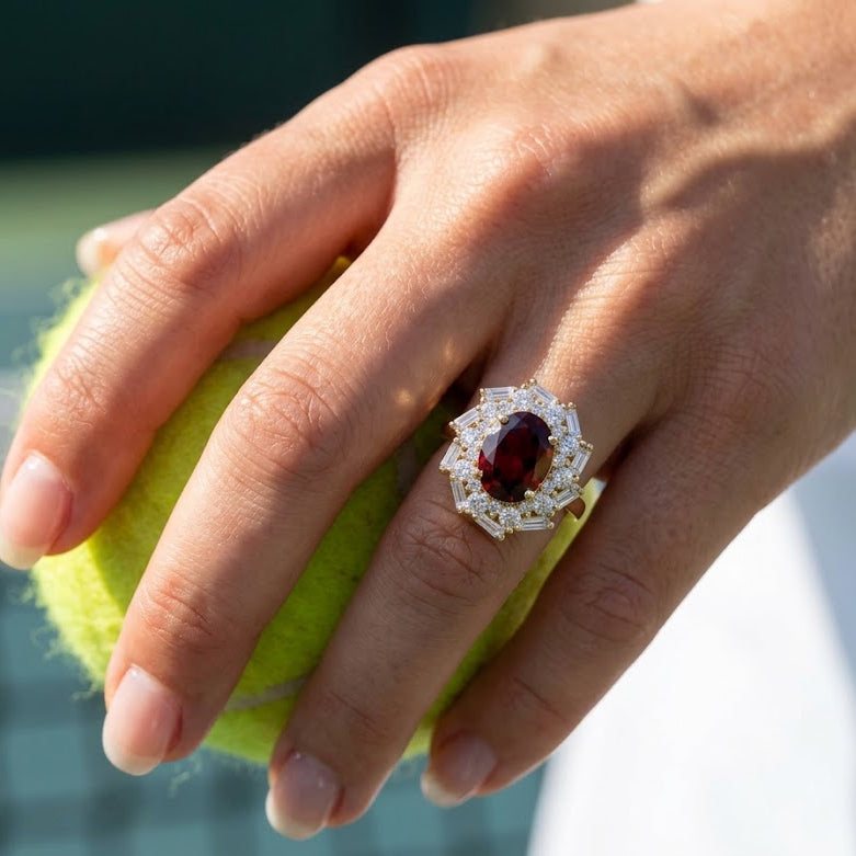 Natural Garnet Vintage Starburst Ring in Sterling Silver