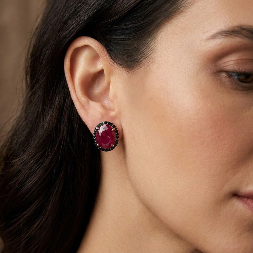 Composite Ruby Ring & Earring Set in Rose Gold-Plated Sterling Silver