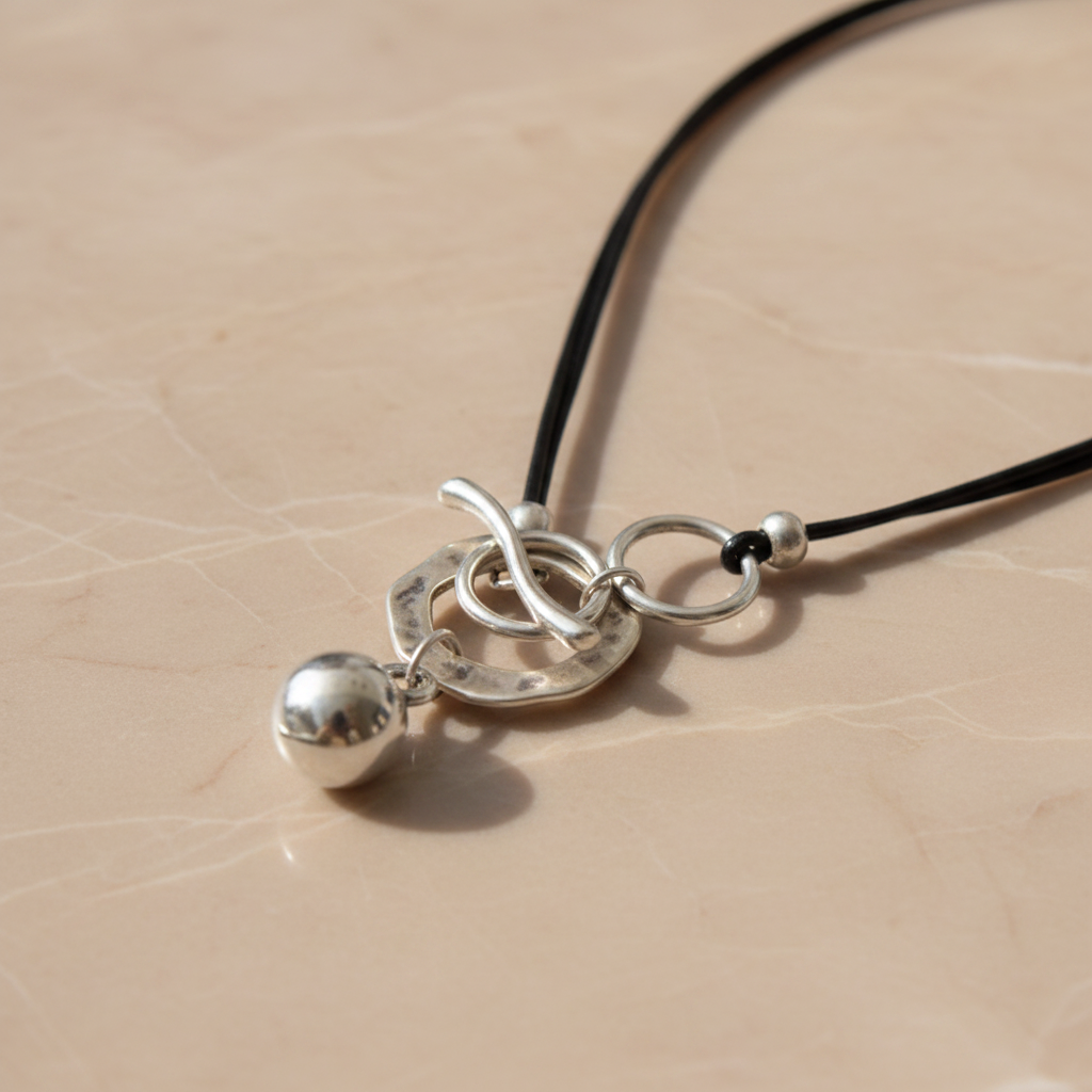 Silver Toggle Leather Cord Necklace