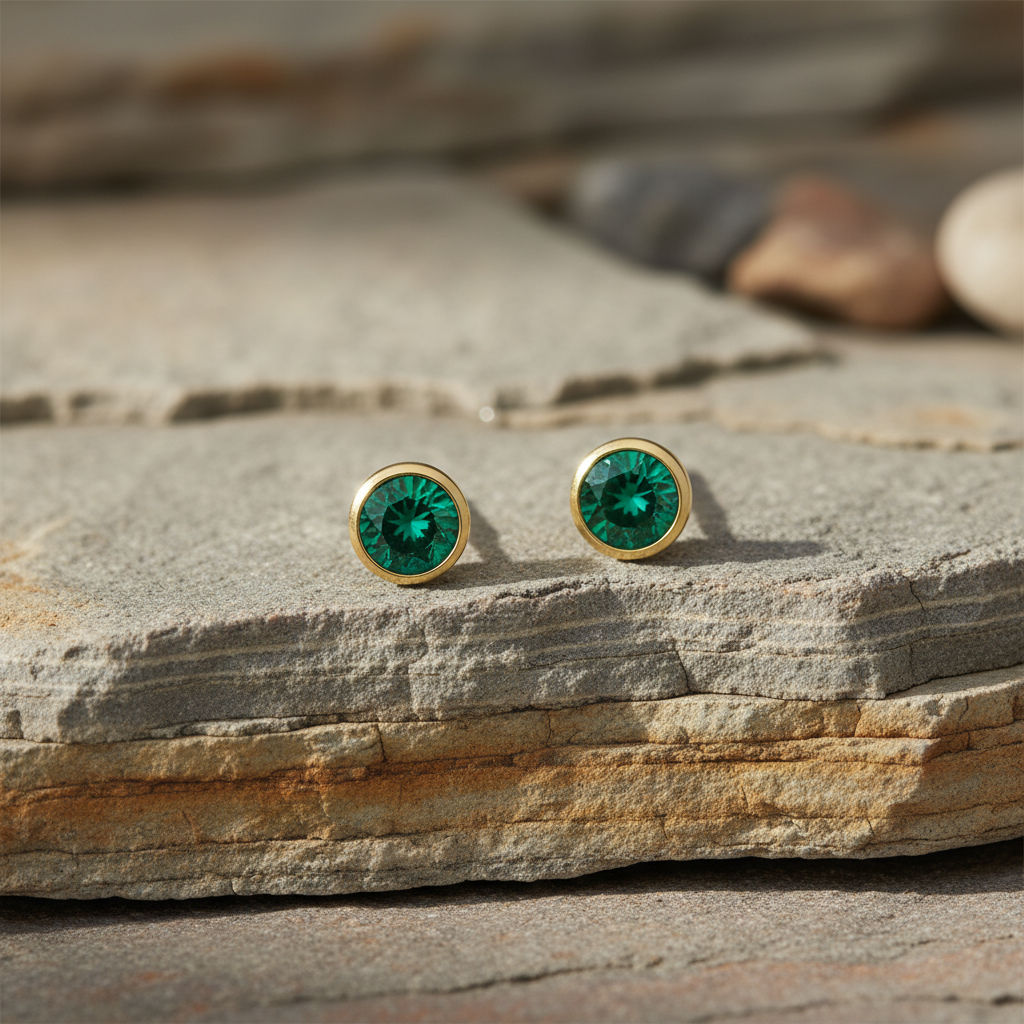 Emerald Birthstone Studs in Gold