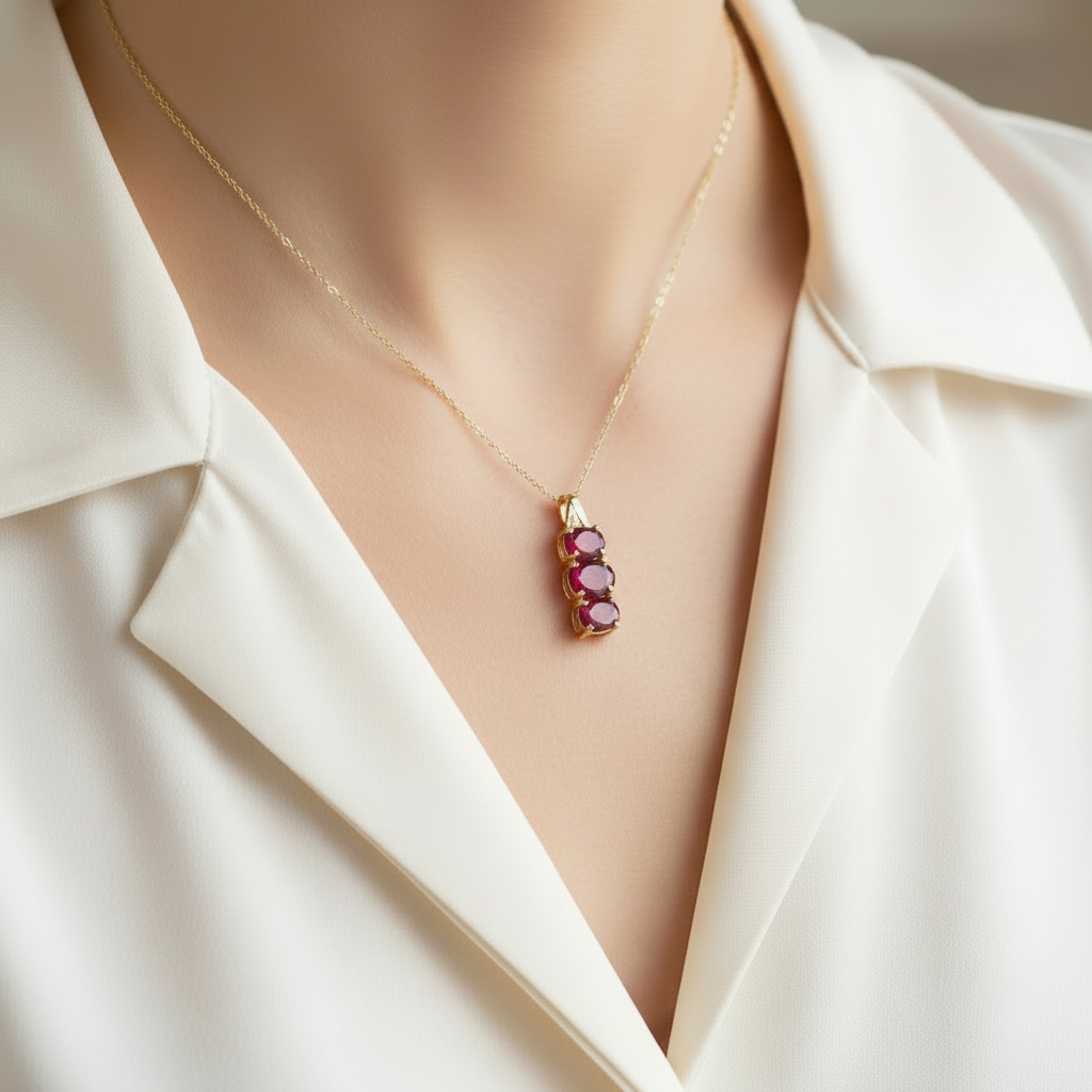 Composite Ruby Pendant Necklace in Sterling Silver