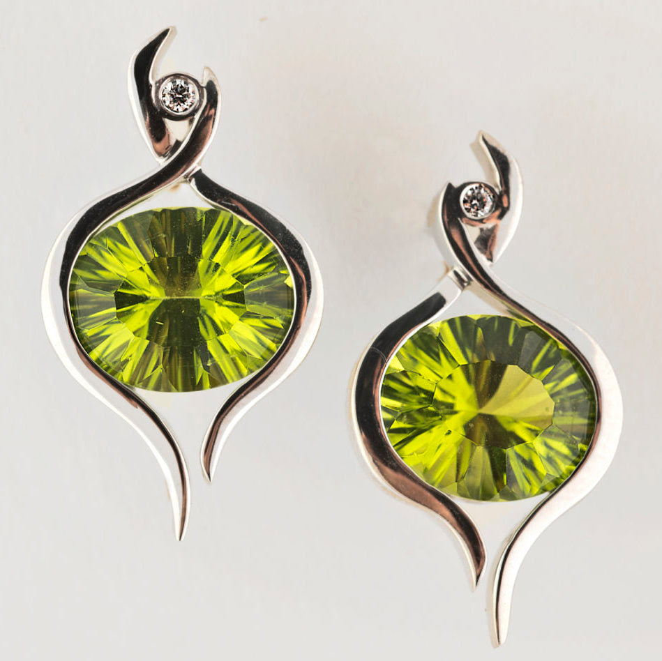 Vintage Olive Crystal Silver Earrings