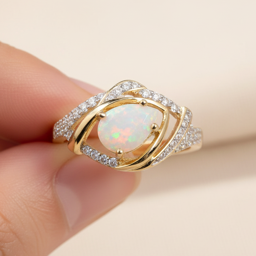 Natural Marquise Opal Ring in gold  |in Sterling Silver