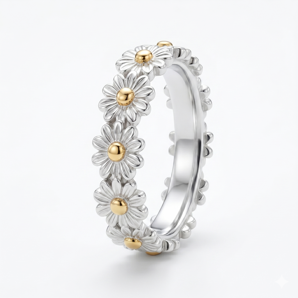 Adjustable Daisy Ring in Silver & Enamel
