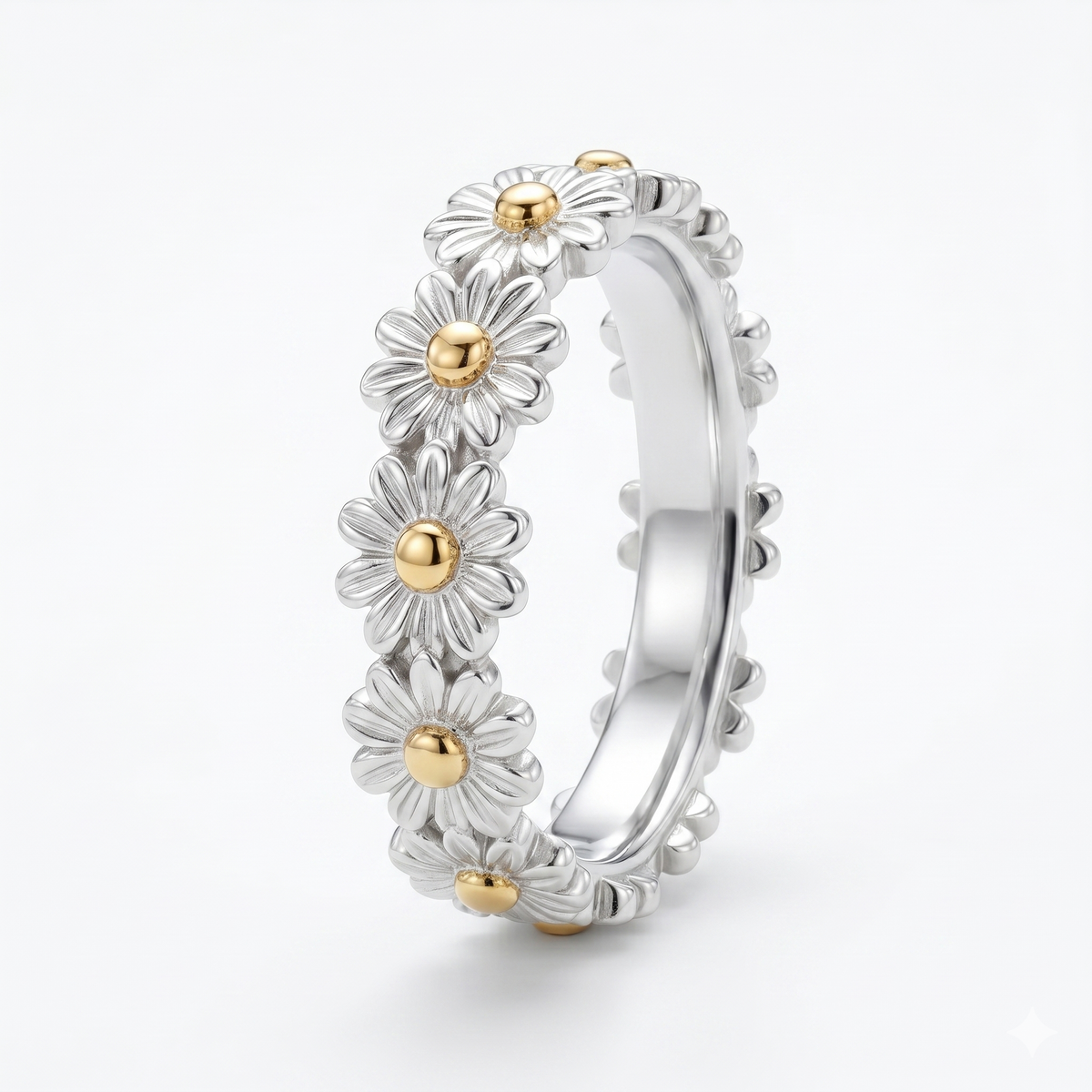 Adjustable Daisy Ring in Silver & Enamel