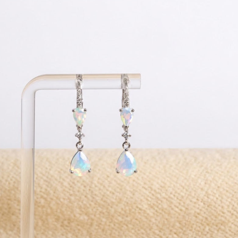 Natural Opal Drop Earrings in Sterling Silver