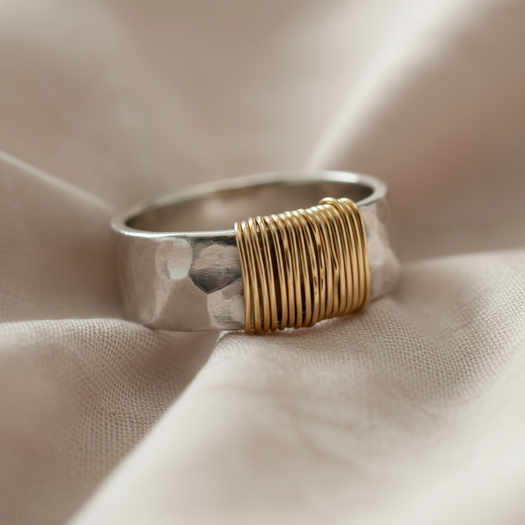 Vintage Golden Threads Silver Ring