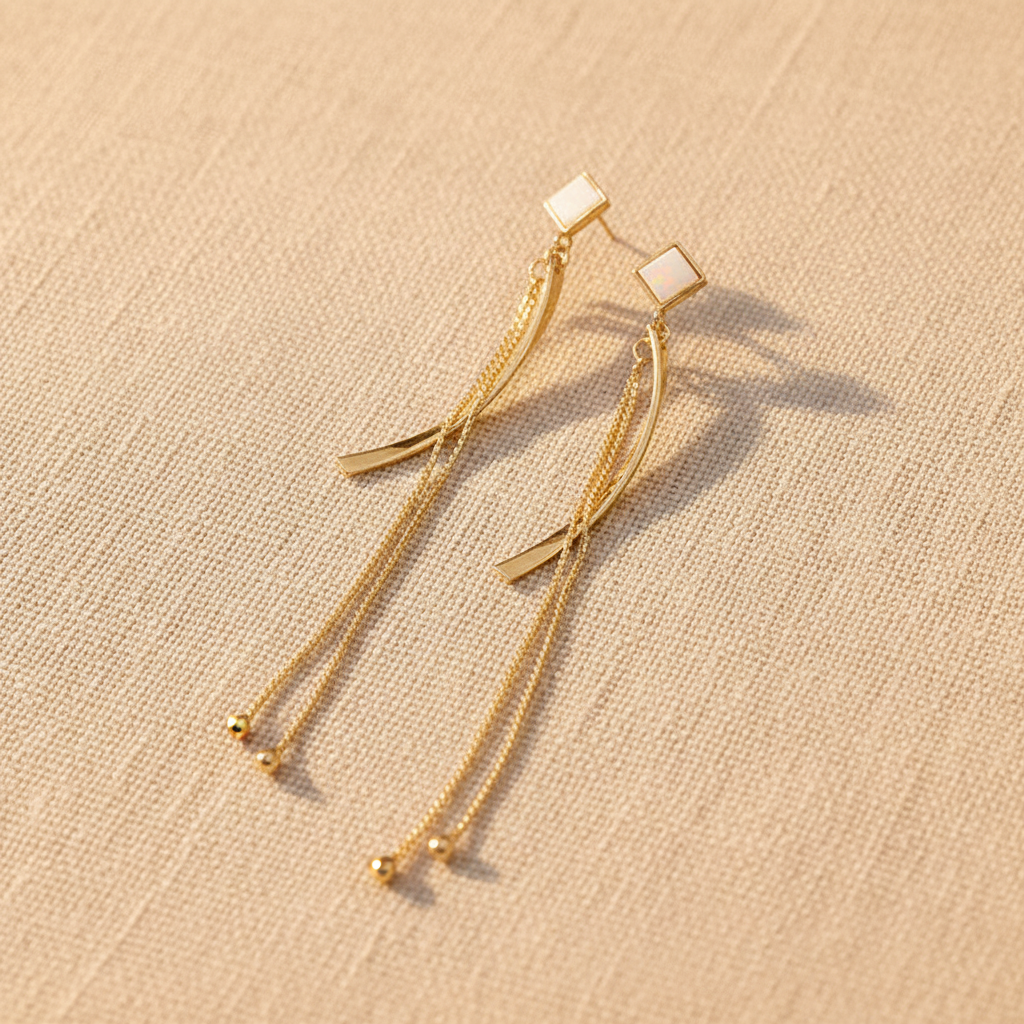 White Opal Drop Earrings in Gold