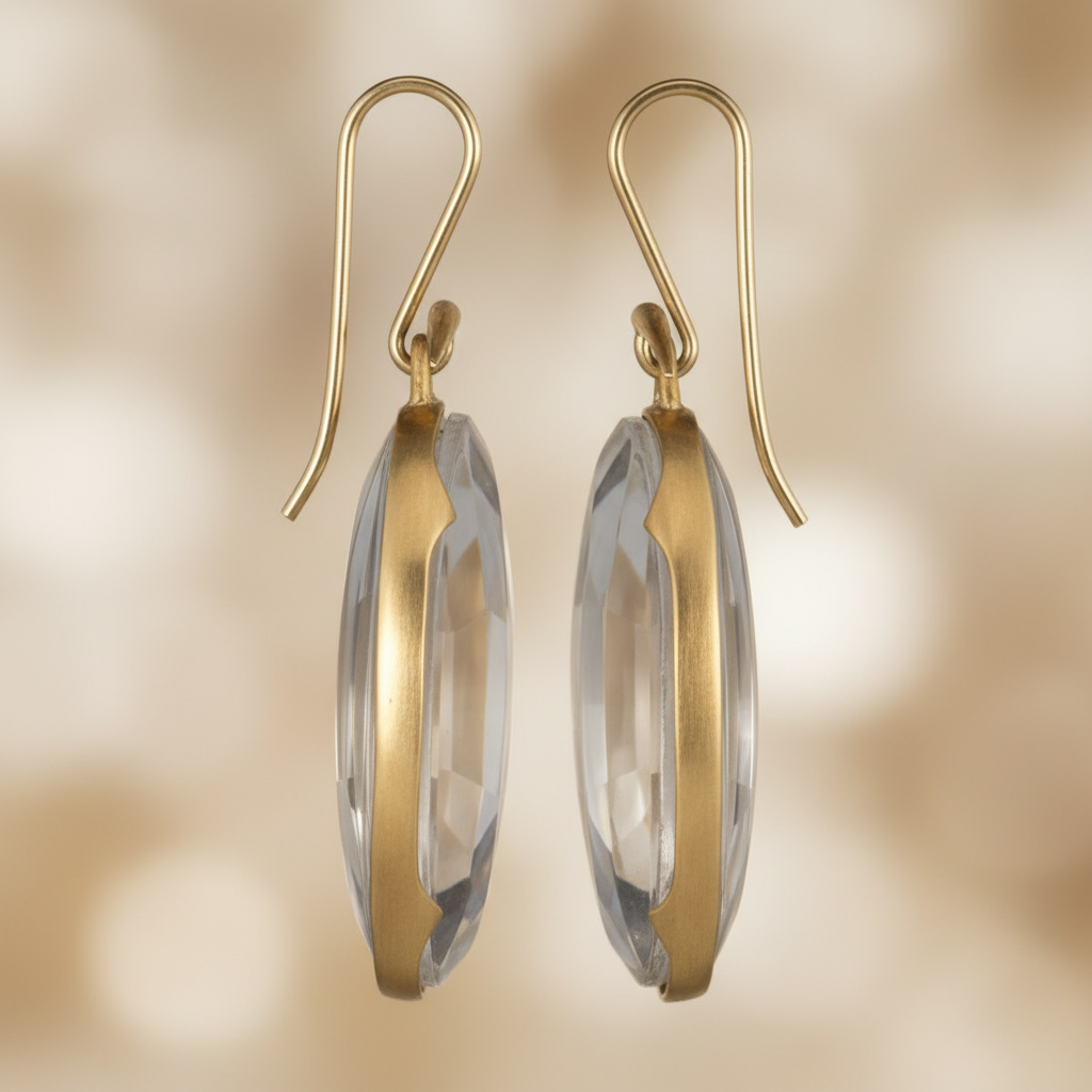 Vintage Rock-Crystal Cabochon Drops in Gold