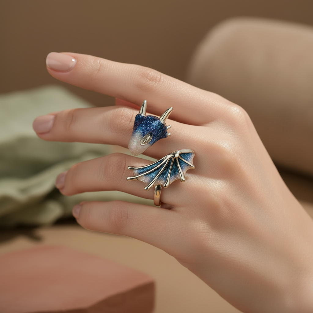 Adjustable Dragon Ring in Silver & Enamel