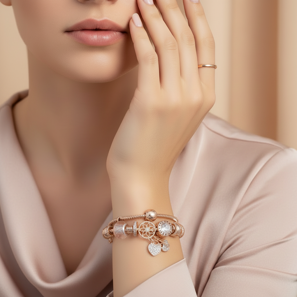 Dreamcatcher Bracelet with Charms  | Rose gold,  Sterling Silver