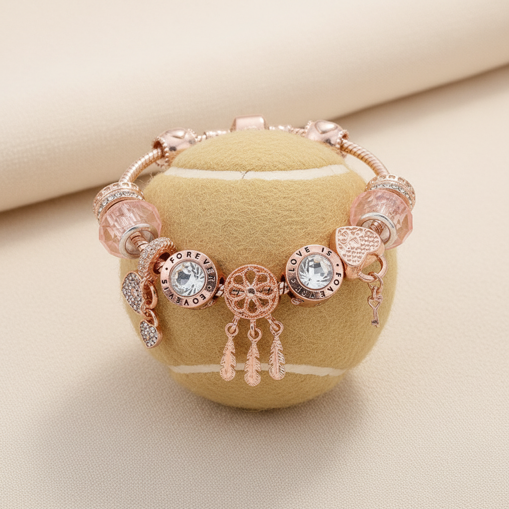 Dreamcatcher Bracelet with Charms  | Rose gold,  Sterling Silver