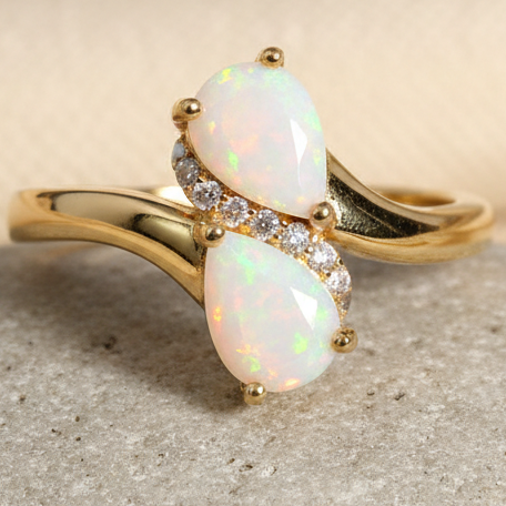 Natural Pear-Cut Opal Ring in Sterling Silver