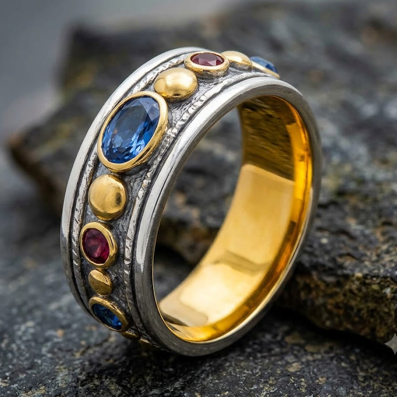 Silver Multicolor Stones Ring